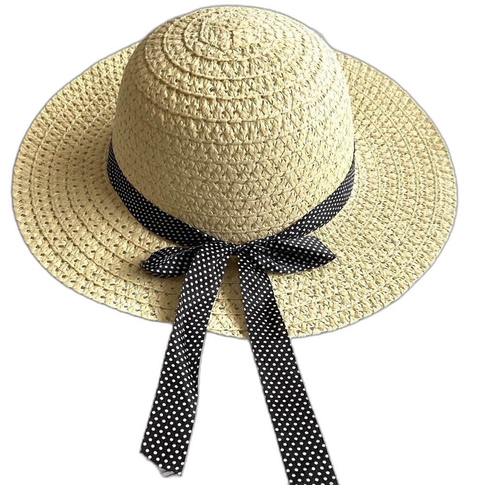 Sun Hat Beach Sun Protection Black and White Polka Dot Ribbon